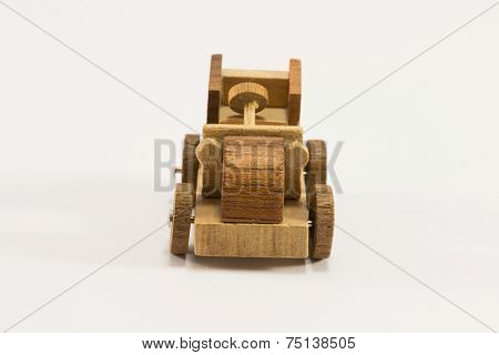 Wooden Toy Car Miniature Isolated On White Background