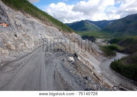 Gravel Road Kolyma To Magadan Highway At Yakutia