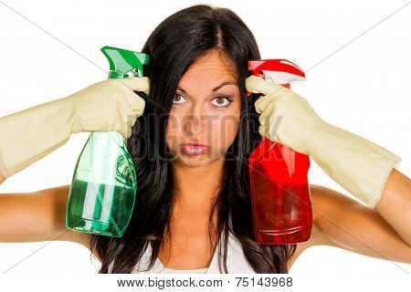 a young woman is unhappy must accept the housecleaning