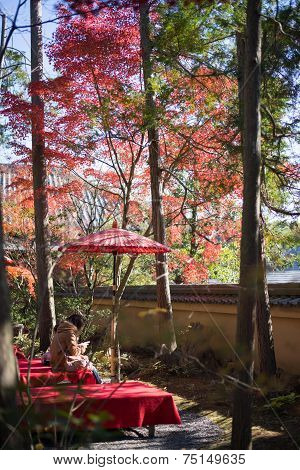 mother and daughter in autumn Kyoto
