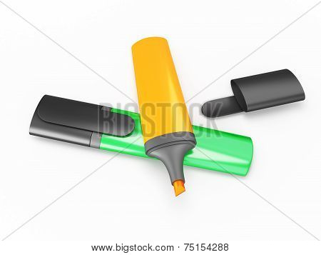 Colored Markers On A White Background.