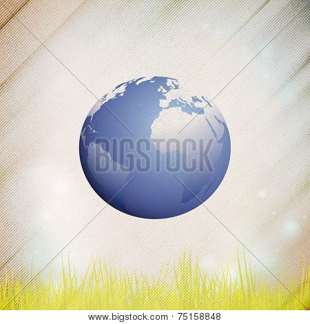 Abstract wooden background of globe with grass, vector illustration