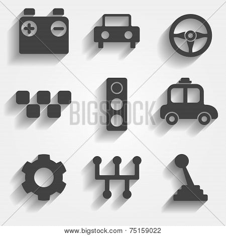Set of 9 cars web and mobile icons. Vector.