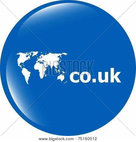 Domain Co.uk Sign Icon. Top-level Internet Domain Symbol With World Map