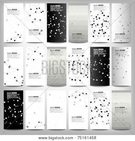 Big banners set, science backgrounds, molecule and communication backgrounds. Conceptual vector desi