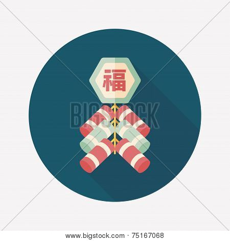 Chinese New Year Flat Icon, Eps10, Chinese Festival Couplets With Firecrackers Means 