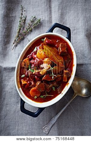 Beef goulash with mushrooms and vegetables 