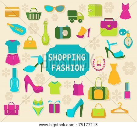 Shopping And Fashion Background Vector - Illustration