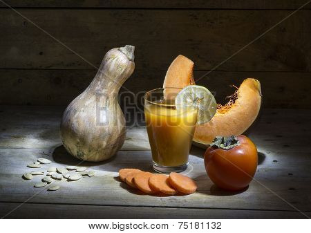 Still life with pumpkin juice