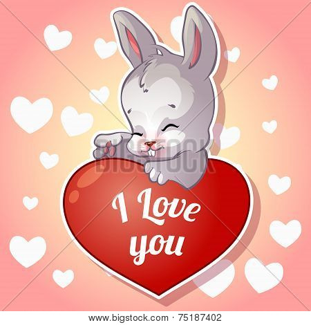Cute White Rabbit For Valentine's Day