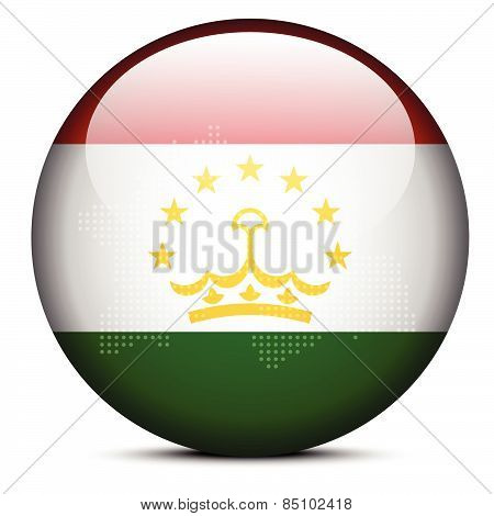 Map With Dot Pattern On Flag Button Of Republic Tajikistan