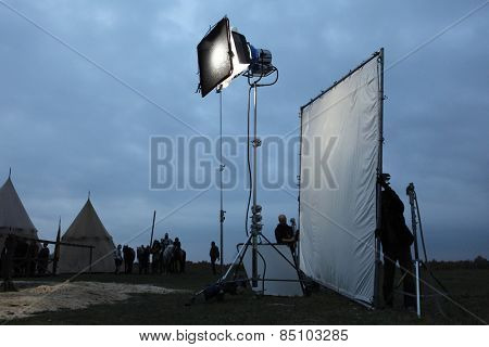 MILOVICE, CZECH REPUBLIC - OCTOBER 23, 2013: Filming of the new movie The Knights directed by Carsten Gutschmidt near Milovice, Czech Republic.