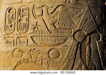 old egypt hieroglyphs carved on the stone.Luxor. Deir el-Bahari