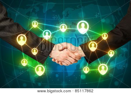Business handshake, social netwok concept