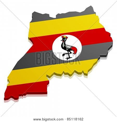 detailed illustration of a map of Uganda with flag, eps10 vector