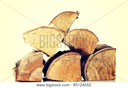 Stack of wood pieces. Isolated on white.