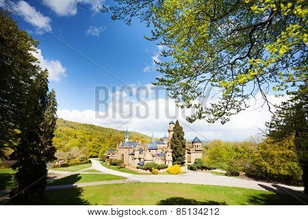 Panorama of Lowenburg castle ruins in Bergpark