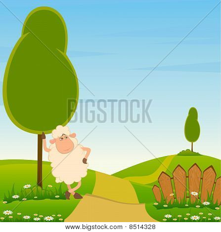 与微笑设计羊卡通风景背景