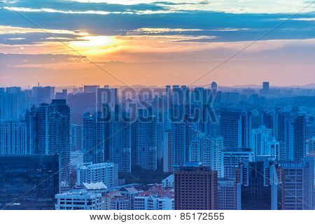 Skysrapers in Singapore during night hours