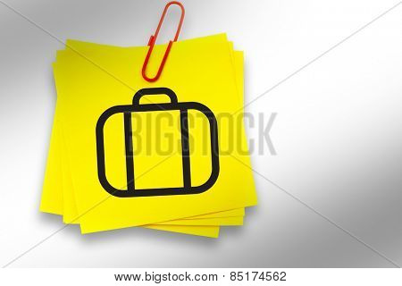 Briefcase graphic against sticky note with red paperclip