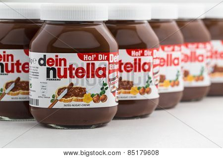 Sarajevo, Bosnia and Herzegovina - March, 10 2015:  Jars of Nutella Hazelnut Spread with 