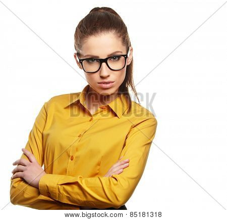 Business woman with glasses on isolatd background
