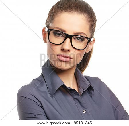 Business woman with glasses on isolatd background