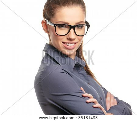 Business woman with glasses on isolatd background