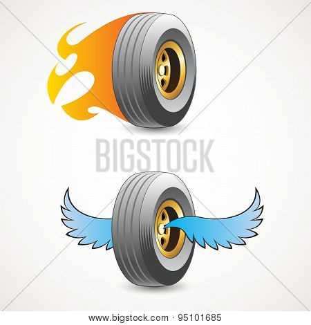 Wheel With Flames And Wheel With Wings