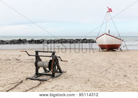 Fishing boat on the beach in Lonstrup, Denmark