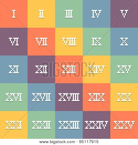 8-bit Pixel Art Roman Numerals 1-25. Eps10 Vector