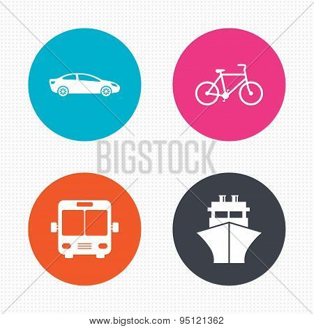 Transport icons. Car, Bicycle, Bus and Ship.