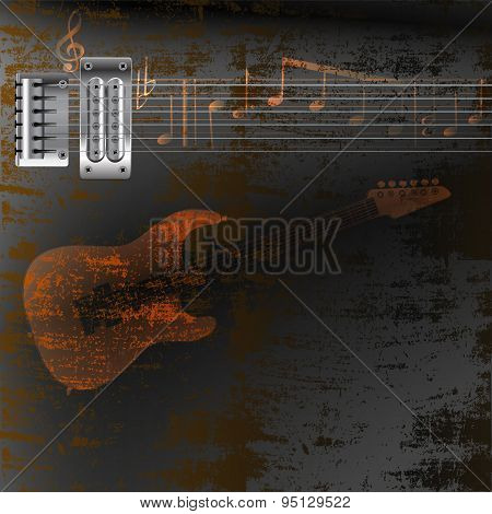 Guitar Strings On A Rusty Metal Background And Notes