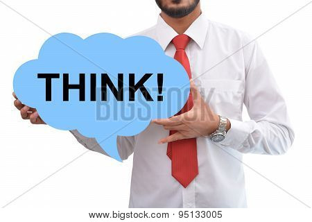 Men Holding Think Speech Bubble