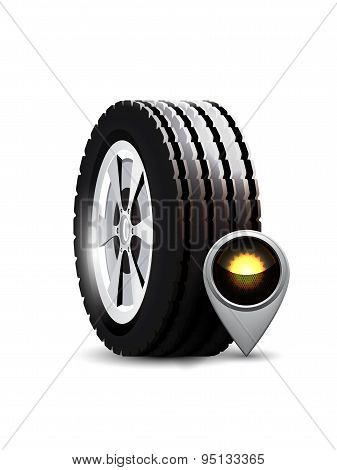 Car wheel with summer sign.