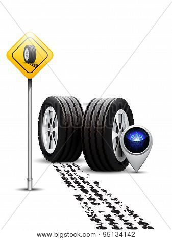 Car wheels with winter sign.