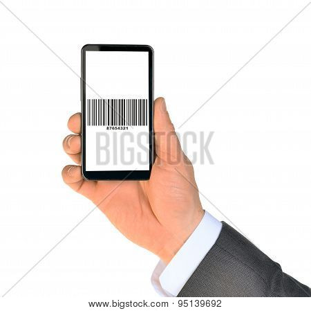 Businessmans hand holding smartphone