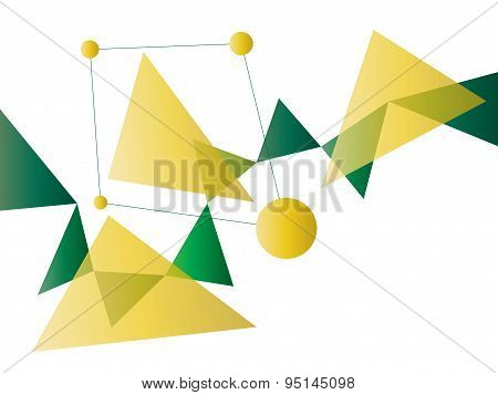 Green And Yellow Abstract Geometric Shape Vector Background With Spheres And Triangles On White