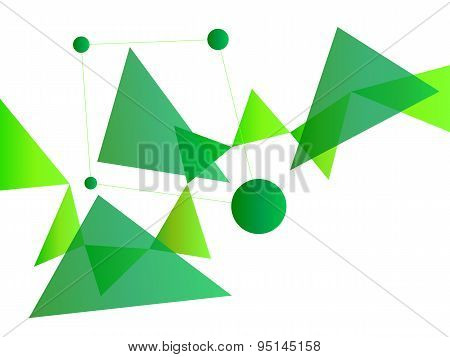 Neon Green Abstract Geometric Shape Vector Background With Spheres And Triangles On White