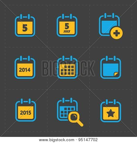 Vector Colorful Calendar Icons On Dark