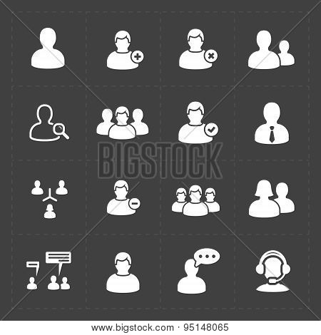 People Flat Icons Set On Black.