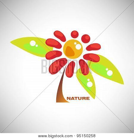 Vector illustration of abstract colorful camomile flower with leaf