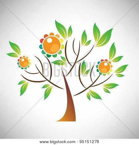 Vector illustration of abstract tree with colorful leaf and fruit