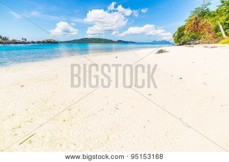 White Sandy Beach And Turquoise Water In Indonesia