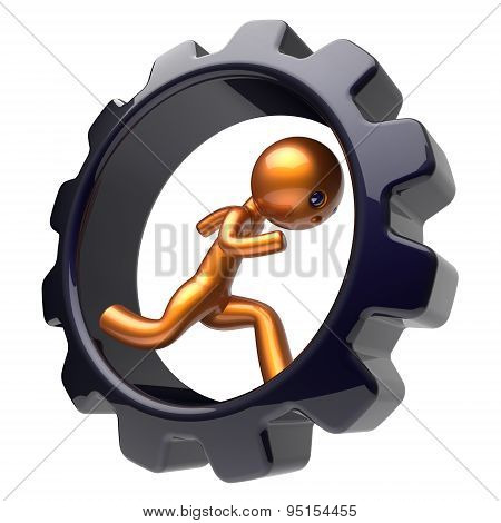 Gear Wheel Running Man Character Work Inside Gear Wheel