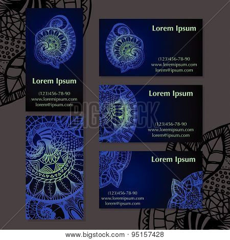 Indian Ethnic Ornament. Set Of Business Cards. Vector Illustration.