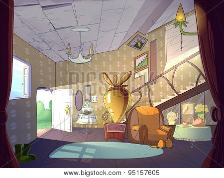 Cartoon Living Room Interior.