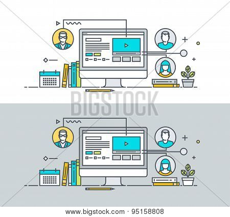 Thin line flat design concept of education