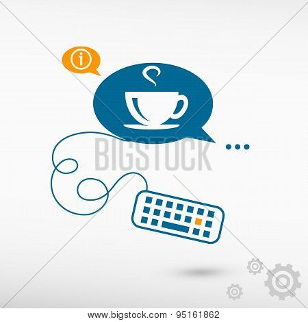 Coffee Cup  And Keyboard - Design Template.