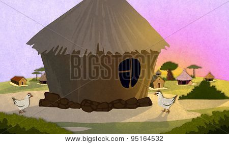 African Village Houses.